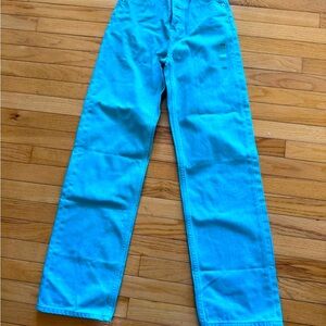 Calvin Klein Turquoise Denim with Tan Label NWT Size 26. Straight Leg